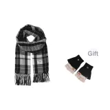 Черный Белый Шарф + Черная Перчатка с откидной крышкой