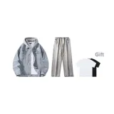 Комплект (Синий деним пальто + Светло-синие джинсовые штаны + Включает рубашку с коротким рукавом)