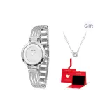 Серебряный, полосатый, белый циферблат (в коробке "Восторг") + ожерелье