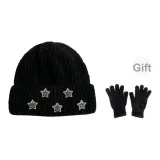 Тонкий, Лицо, Звезды, Шапка-бини, Черный+07, Черный, Перчатка