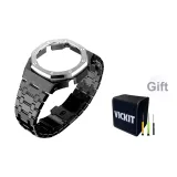 Чёрный корпус, чёрный ремешок, серебряный bezel