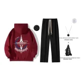 Красный комплект одежды, утолщенный и с флисовой подкладкой (включает ожерелье + сумку через плечо)