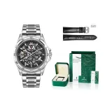 Премиум подарок, квадратная коробка, серебряный корпус с черным циферблатом, серебряный стальной браслет