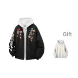 Черная куртка с бейсбольным воротником (в комплекте с высококачественным белым и серым свитшотом с фотокемией)