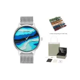 Серебряный корпус, синий циферблат [Ремень, комплект 22 мм]