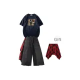 Темно-синие + черные штаны + красная юбка с откидным клапаном