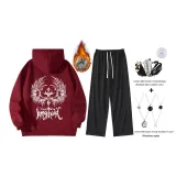 Красный флисовый утепленный комплект (включает модное ожерелье + сумку через плечо)