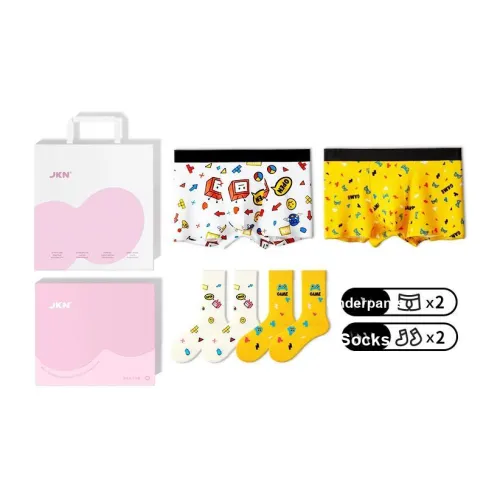 JKN Festival Gift Box Series 2 упаковки трусов + 2 упаковки носков белый + желтый мужские штаны с стрелкой