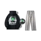 Комплект (Светящийся в темноте черный топ + светло-синие джинсы)