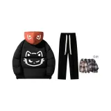 Пуховик Комплект (Черная Красная Шляпа Топ + Черные Флисовые Подкладочные Повседневные Штаны + Бесплатный Термический Шарф)