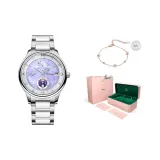 Серебряный корпус, фиолетовый ободок, керамика, стальной браслет.