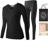 Женский комплект с круглым вырезом (черный), утолщенный и с флисовой подкладкой/кружевной отделкой на воротнике