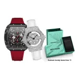 MF0399G-MF0486L Серебристо-черный Корпус Красный Резиновый Белый Кожаный Ремешок