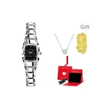 Серебряный ремешок, черный циферблат, сердце Delight, подарочная коробка (в комплекте с ожерельем + 999 золотая наклейка для телефона "Удача")
