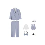 Синий двухкомпонентный комплект (включает жилет + рубашку + бабочку + брошь)