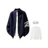 Темно-синий, синий (подарок бренд, металлическая брошь + однотонная белая футболка)