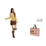 Желтый топ 3418 + красная клетчатая юбка 3419, комплект из двух предметов (включена сумка для покупок)