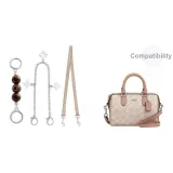 [Камео Коричневый Набор из 3 Штук] Плечевой ремень 67 см + Янтарно-коричневая цепь с бусинами, удлинитель 13 см + декоративная цепь 30 см