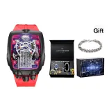 [Подарочная коробка комплект + модный кубинский браслет] Черный корпус с красным ремешком