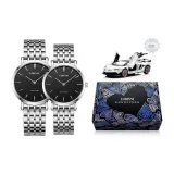 Серебряный корпус с черным циферблатом, серебряный стальной браслет [1 пара]