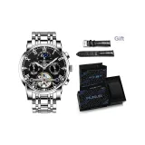 Стальной браслет, глубокий черный [с подарками, натуральная кожа, ремешок]