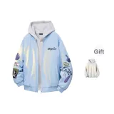 Светло-синий [утепленный термопуховик] (в комплекте с высококачественным бело-серым свитшотом с фотокемией)