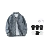 Синий Серый (В комплекте с 320 г, бренд, 100% хлопок, тяжелые, футболки с короткими рукавами)