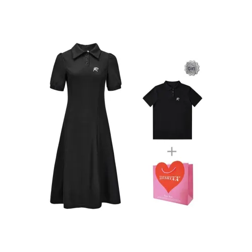 XIESHIXX Короткий рукав Платье Женское Черное