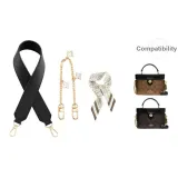 [Подмышка Широкий Ремешок Трехкомпонентный Комплект] Широкий Ремешок Черный 65 см + Декоративная Цепь 30 см + Бежевый Шелковый Шарф