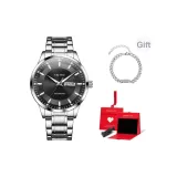 Серебряный ремешок, черный циферблат (оригинальная коробка + браслет + открывалка для часов)