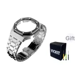 Серебряный корпус, серебряный ободок, черный ремешок