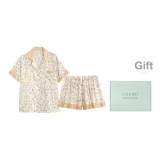 [Подарочная коробка Набор] Желтый леопардовый принт Цветочное платье Набор