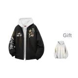 Черный [Куртка] (В комплекте с высококачественным бело-серо-серым свитшотом с фотокартиной)