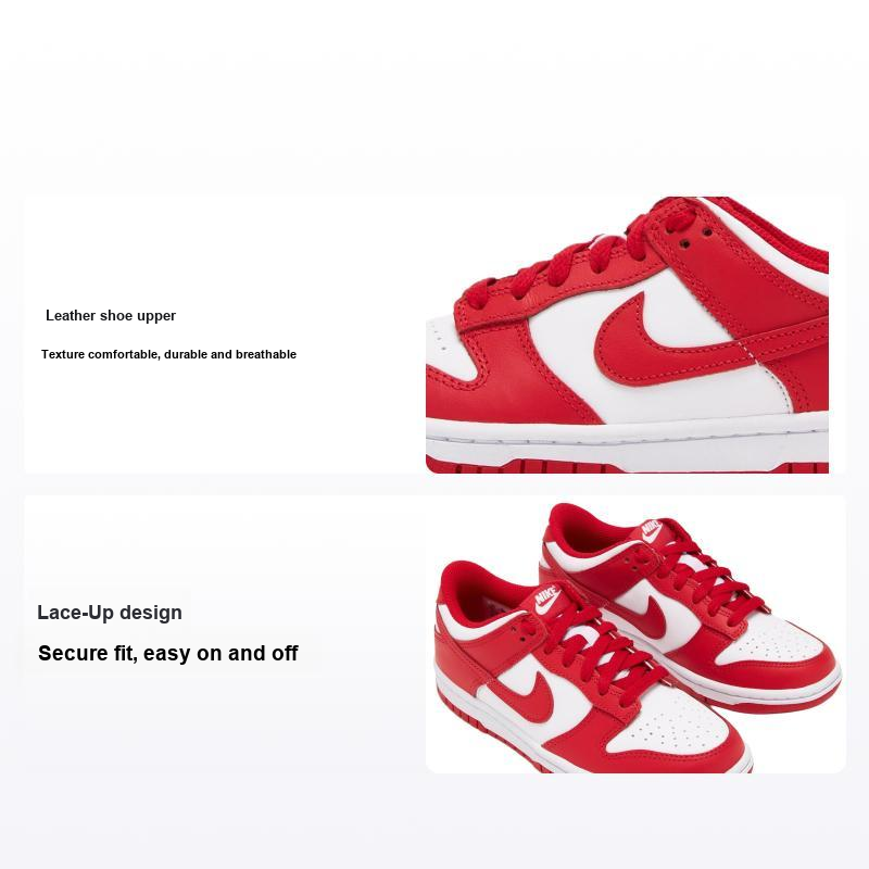 Nike Dunk кожа низкий топ скейтборд обувь красный белый унисекс — фото 5