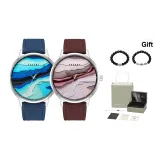 Синий кожа + Фиолетовый кожа [Парные часы + Парный браслет с бусинами]