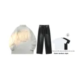 Комплект (Белый топ + Черные и серые штаны) (Включает рубашку с коротким рукавом)