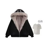 Черный хлопковый пуховик + футболка (стиль случайный, цвет, One Piece)