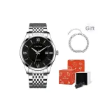 Серебряный ремешок, черный циферблат (оригинальная коробка + с браслетом + регулировщик часов)