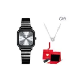 Чёрный ремешок, белый циферблат (оригинальная коробка + ожерелье + открывалка для часов)