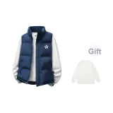 Темно-синий синий жилет + белый круглый вырез свитшот