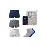 Трусы (Синий, Средне-Серый с Светло-Серым Узором) + Носки (Серый/Серый/Синий)