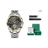 Стальной браслет с черным циферблатом, двухцветный, золотой