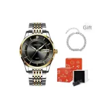 Золотая рамка, черный циферблат, оригинальная коробка, с браслетом, регулировка часов включена