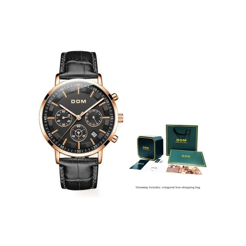 DOM Кварцевый механизм кожаный ремешок мужские часы черный циферблат