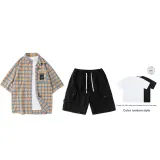 Set (верх желтый check + низ черный) с короткими рукавами