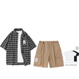 Set (Черный check + Хаки) (Короткие рукава включены)