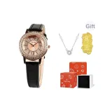 Черный ремешок, золотая пластина, оригинальная коробка (в комплекте с наклейкой для телефона "Процветание" из 999 золота + ожерелье)