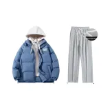 Флисовый комплект одежды (Синий и Белый топ с Серыми штанами)