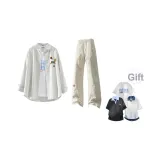 Зеленая и белая полосатая рубашка + светлые хаки повседневные штаны (в комплекте с случайной футболкой с принтом)