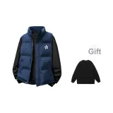 Темно-синий синий жилет + черный круглый вырез свитшот